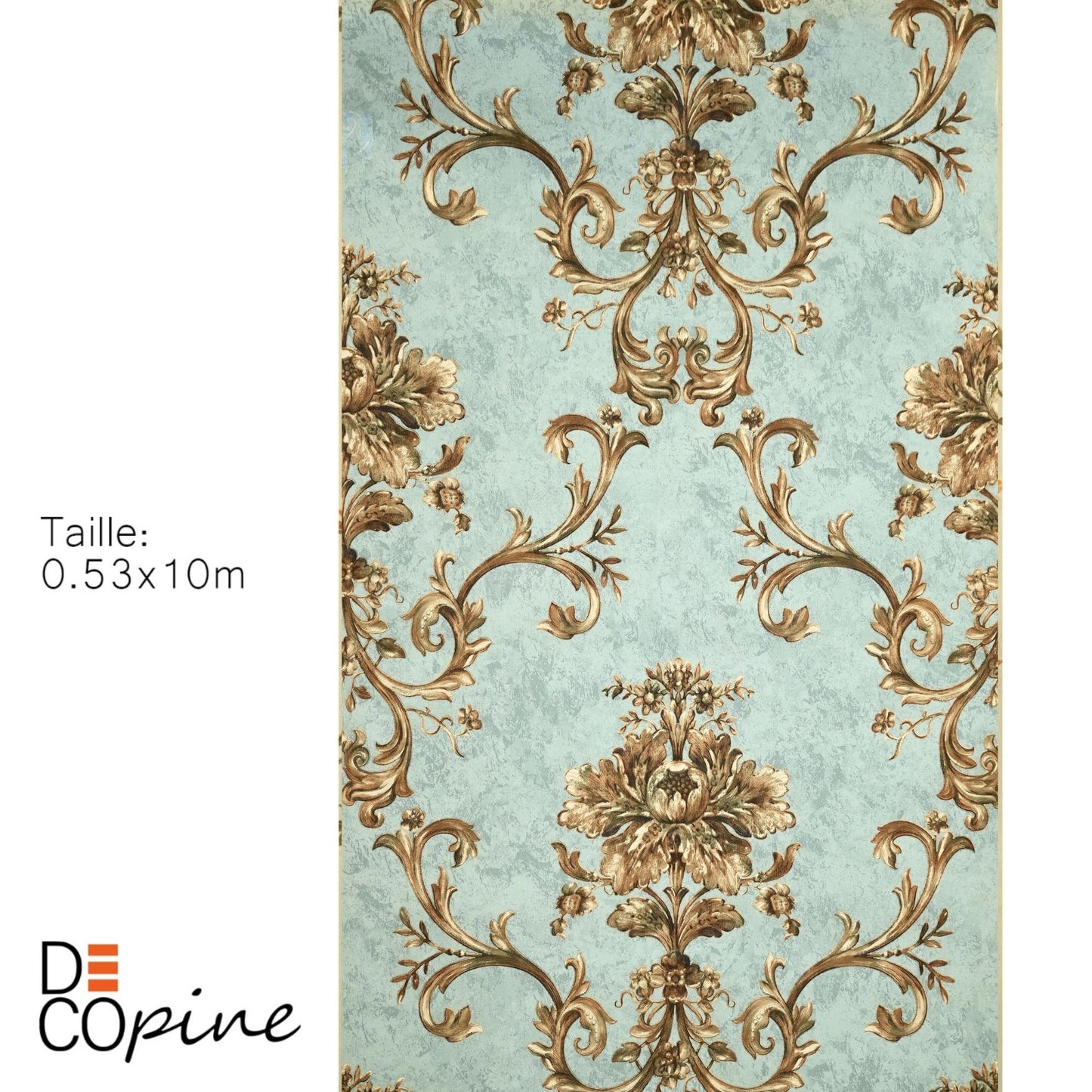 Maison d'Or Non-Woven Wallpaper – 3D Floral Decor Blue Green – 0.53 x 10m – No Glue