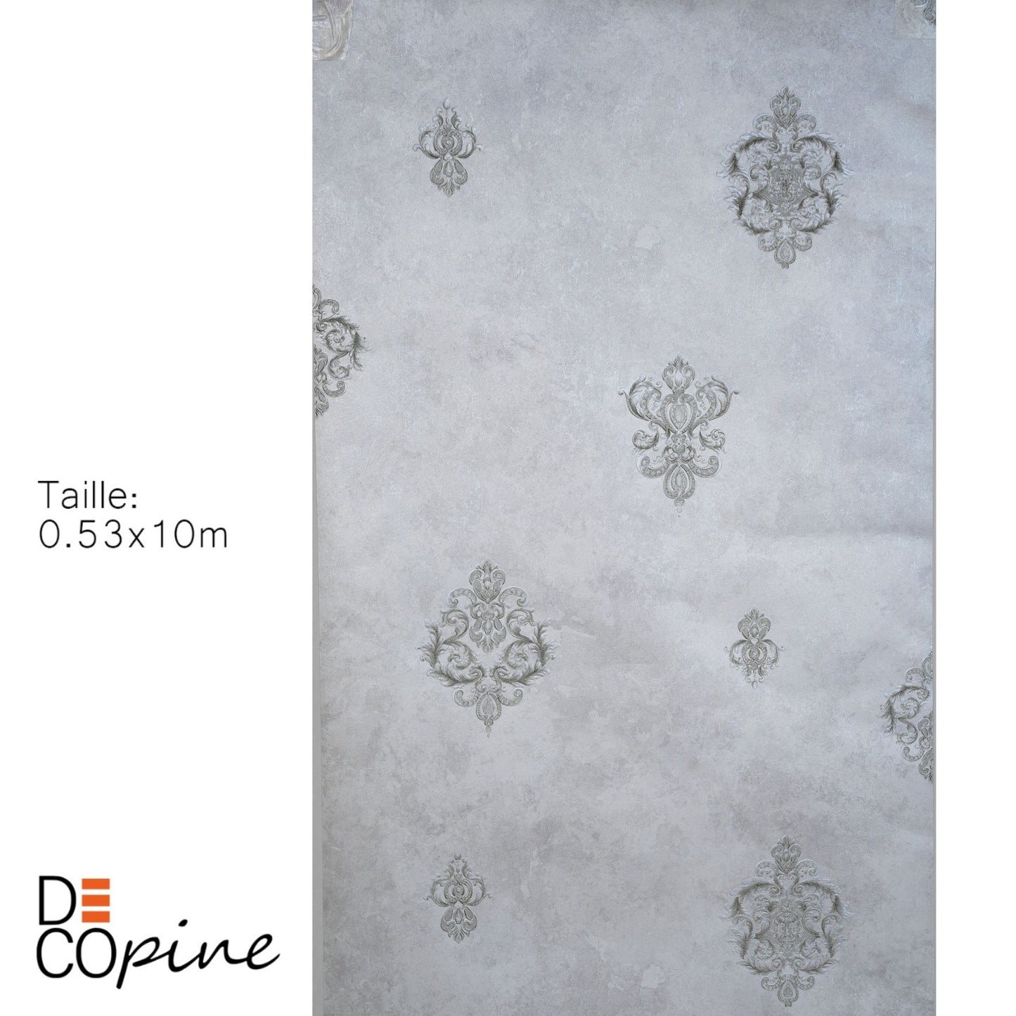 Decopine Imperium Luxe Non-Woven Wallpaper – Silver Medallion Pattern – 0.53 x 10m – No Glue