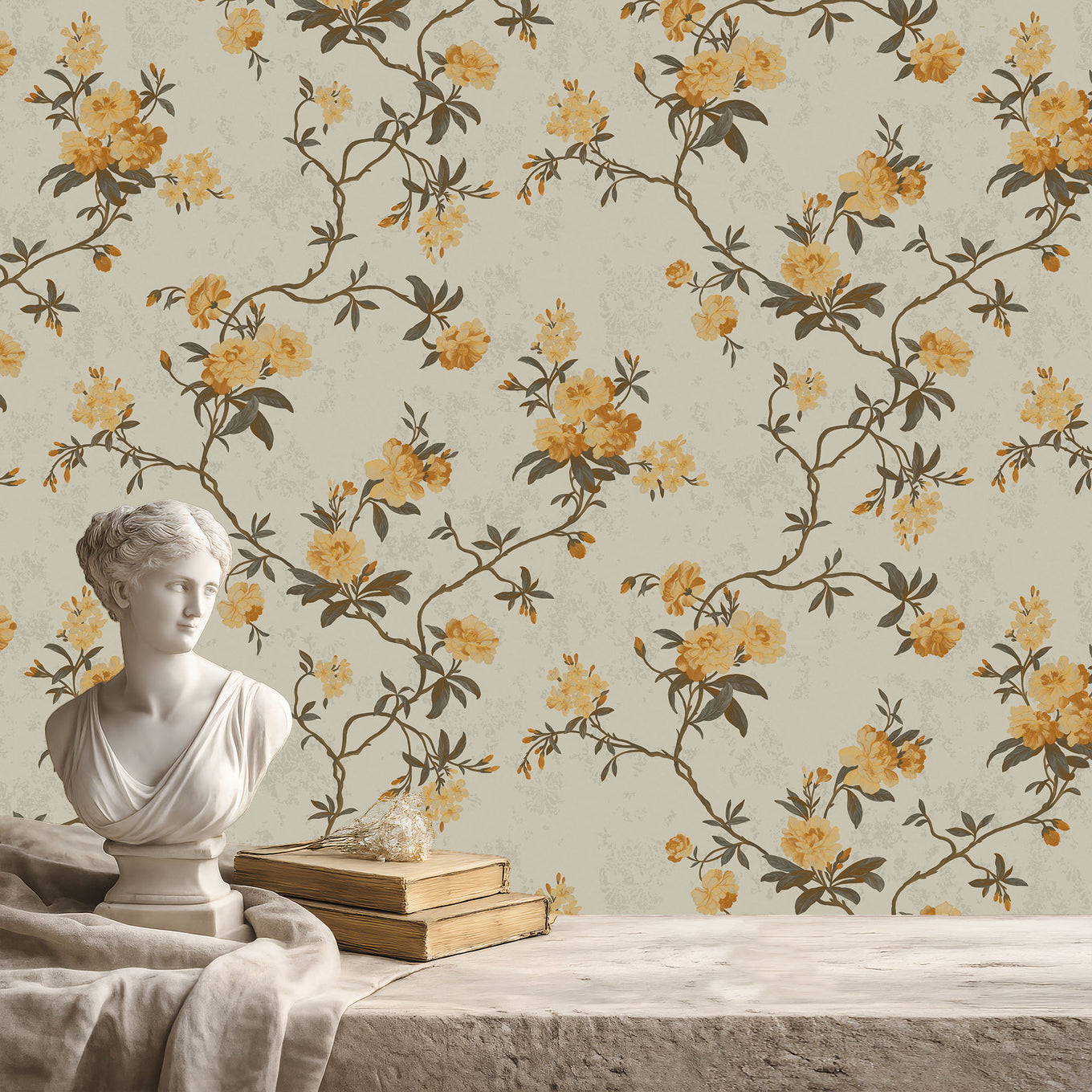 Non-Woven Wallpaper Floating Garden - Light Beige - 0.53 x 10m
