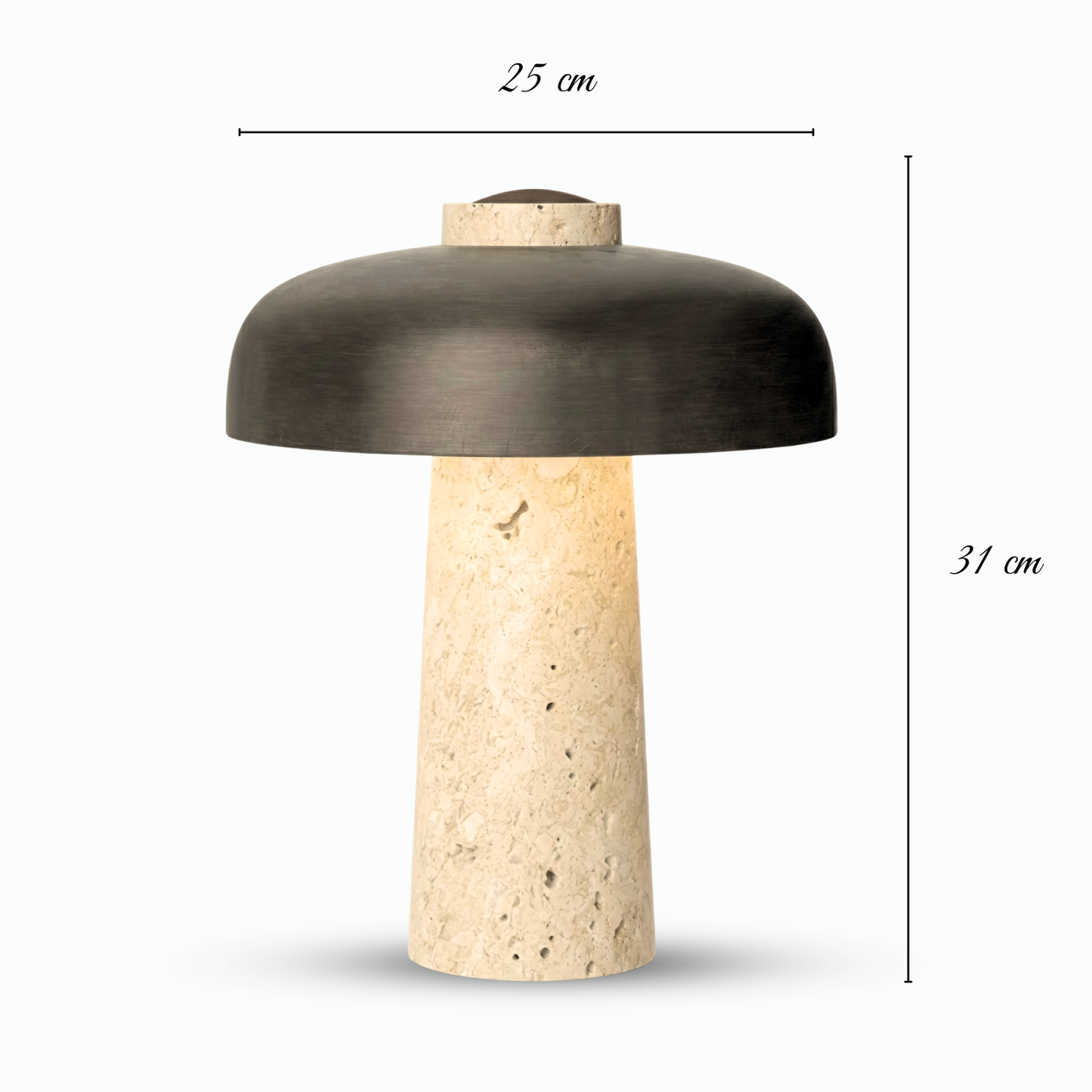 Lampe de Table en Travertin Naturel & Métal Noir – Interrupteur Tactile – Decopine