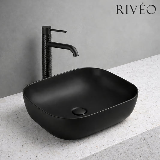 Vasque à Poser Carrée Arrondie RIVÉO – 505 × 405 mm – Avec Bonde
