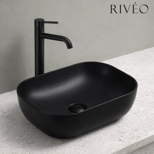 Vasque à Poser Carrée Arrondie RIVÉO – 455 × 325 mm – Avec Bonde