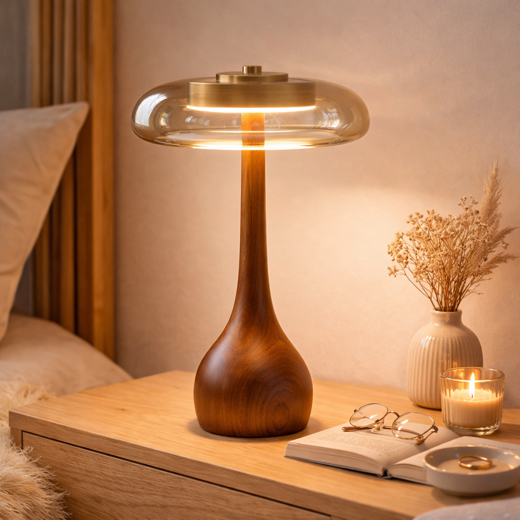 Lampe de Table Haute en Frêne & Verre Cognac – ÉLOISE02 – Decopine