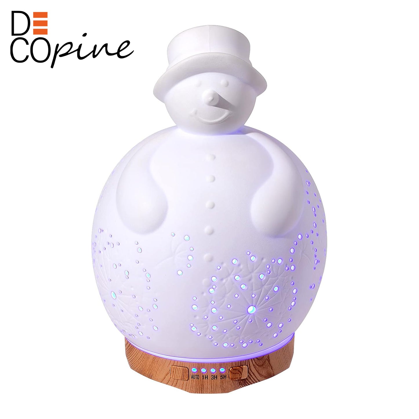DecopineⓇ Diffusor für ätherische Öle – Schneemann-Design aus Keramik – LED-Luftbefeuchter (24 cm)
