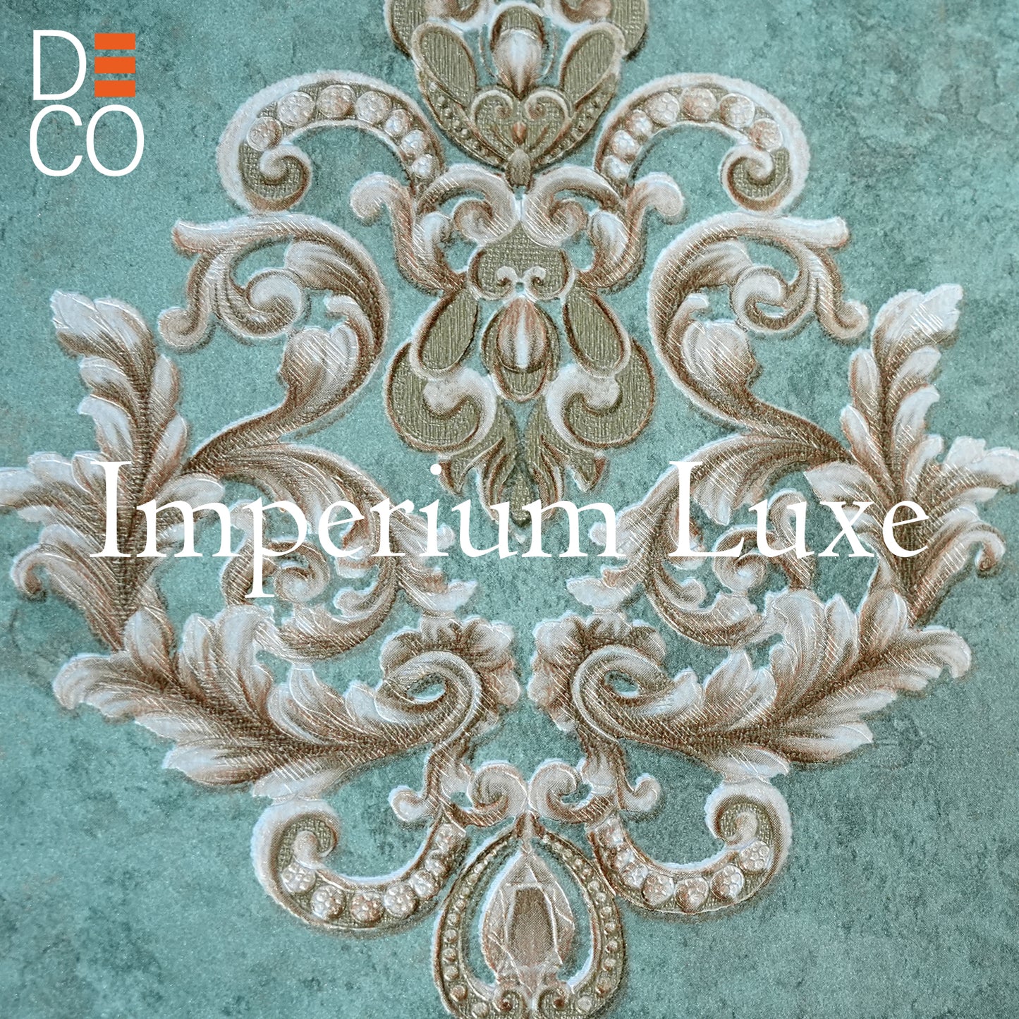 Decopine Imperium Luxe Vliestapete – Goldmedaillon auf Salbeigrün – 0,53 x 10 m – Ohne Kleber