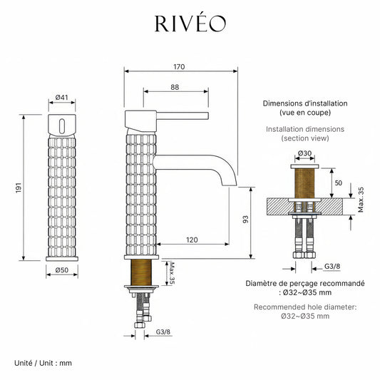 Mitigeur Vasque Chromé Poli RIVÉO