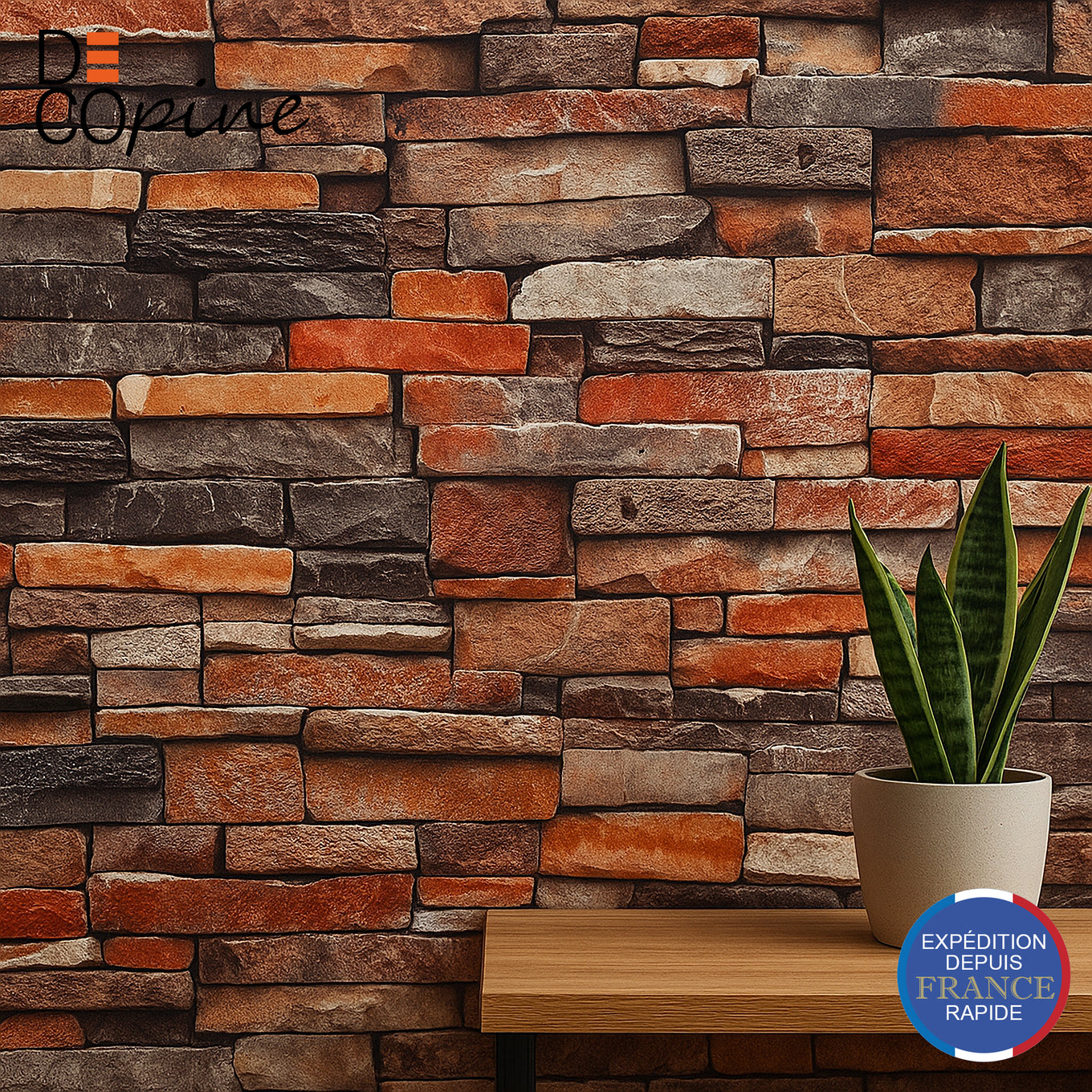Industrial Brick Effect Wallpaper – Red & Grey – 0.53 x 10m