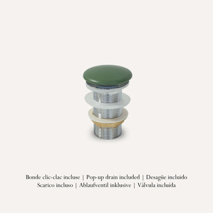 Vasque à Poser Carrée Arrondie Vert Olive RIVÉO – 365 × 365 mm – Avec Bonde