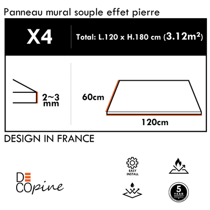 Panneau Mural Souple en Pierre Naturelle – Effet Travertin Sable Clair – 60×120 cm – Lot de 4 – Decopine – B01TB01