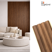 Decorative panels with half-cylindrical slats – Bamboo fiber composite – Dark brown – 140 cm (Set of 2)