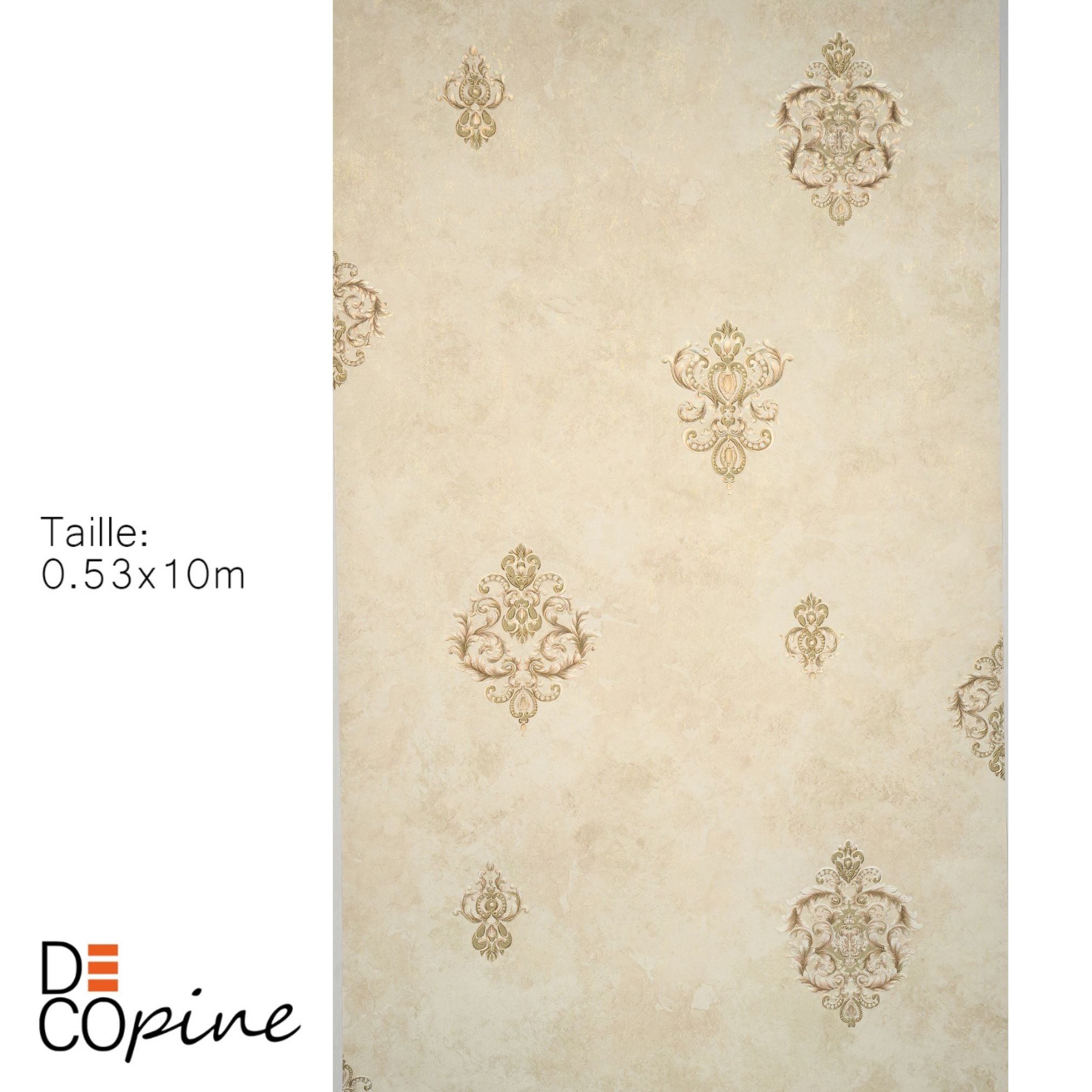 Decopine Imperium Luxe Vliestapete – Goldmedaillon auf Salbeigrün – 0,53 x 10 m – Ohne Kleber