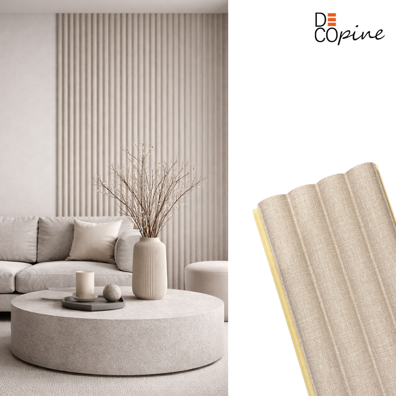 Decorative half-cylinder slatted panels – Bamboo fiber composite – Grey – 140 cm (Set of 2)