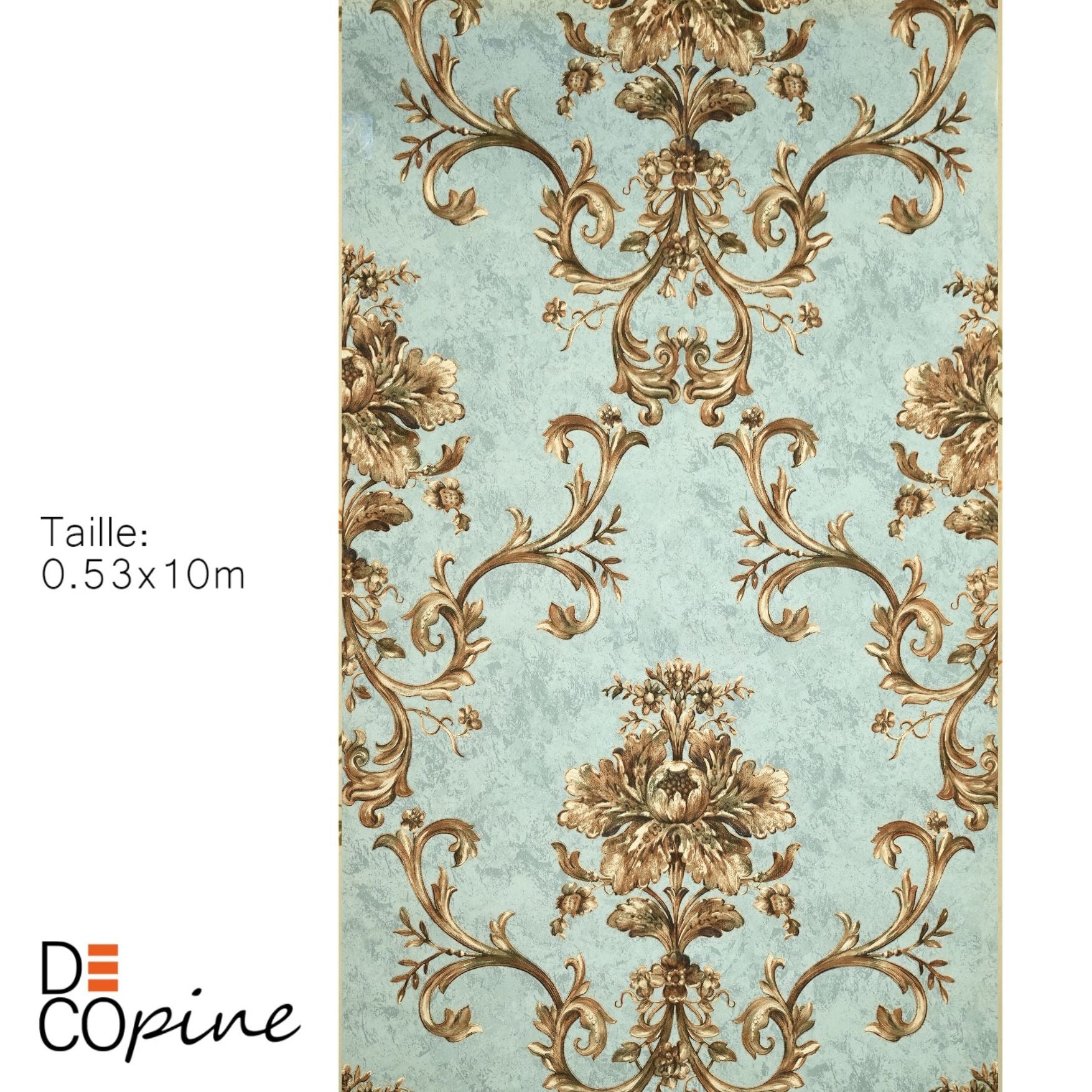 Maison d'Or Vliestapete – 3D Blumendekor Blaugrün – 0,53 x 10m – Ohne Kleber