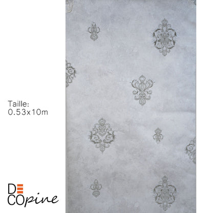 Decopine Imperium Luxe Non-Woven Wallpaper – Silver Medallion Pattern – 0.53 x 10m – No Glue