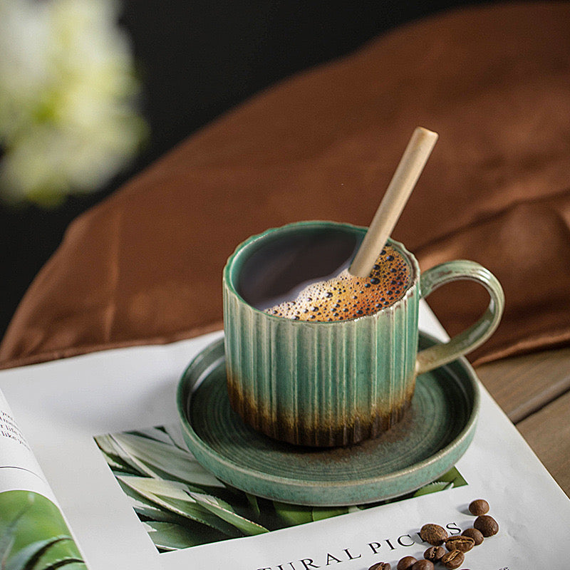 Green ceramic coffee cup – Handmade – 250 ml