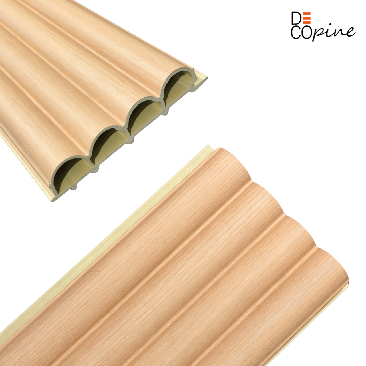 Decorative panels with half-cylindrical slats – Bamboo fiber composite – Light wood – 140 cm (Set of 2)