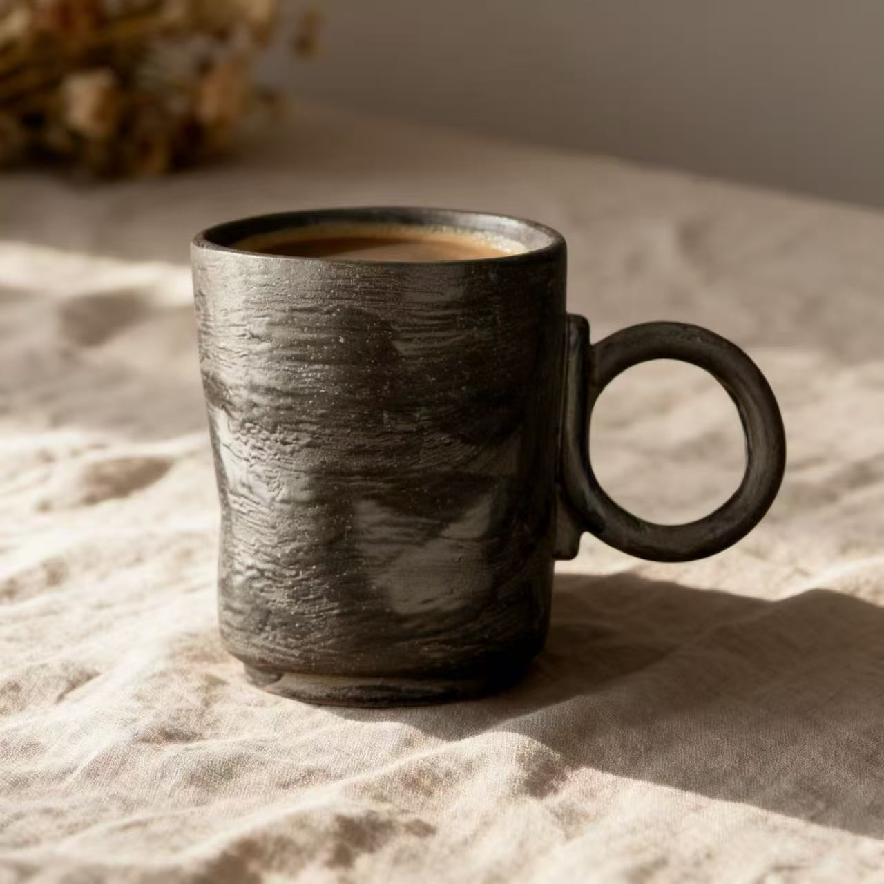 Ceramic Coffee Mug – Black – Handmade – 150 ml