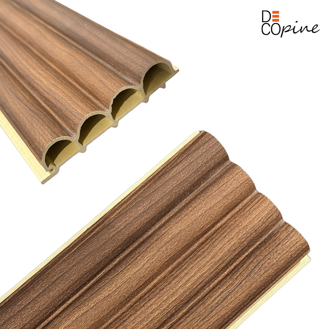 Decorative panels with half-cylindrical slats – Bamboo fiber composite – Dark brown – 140 cm (Set of 2)
