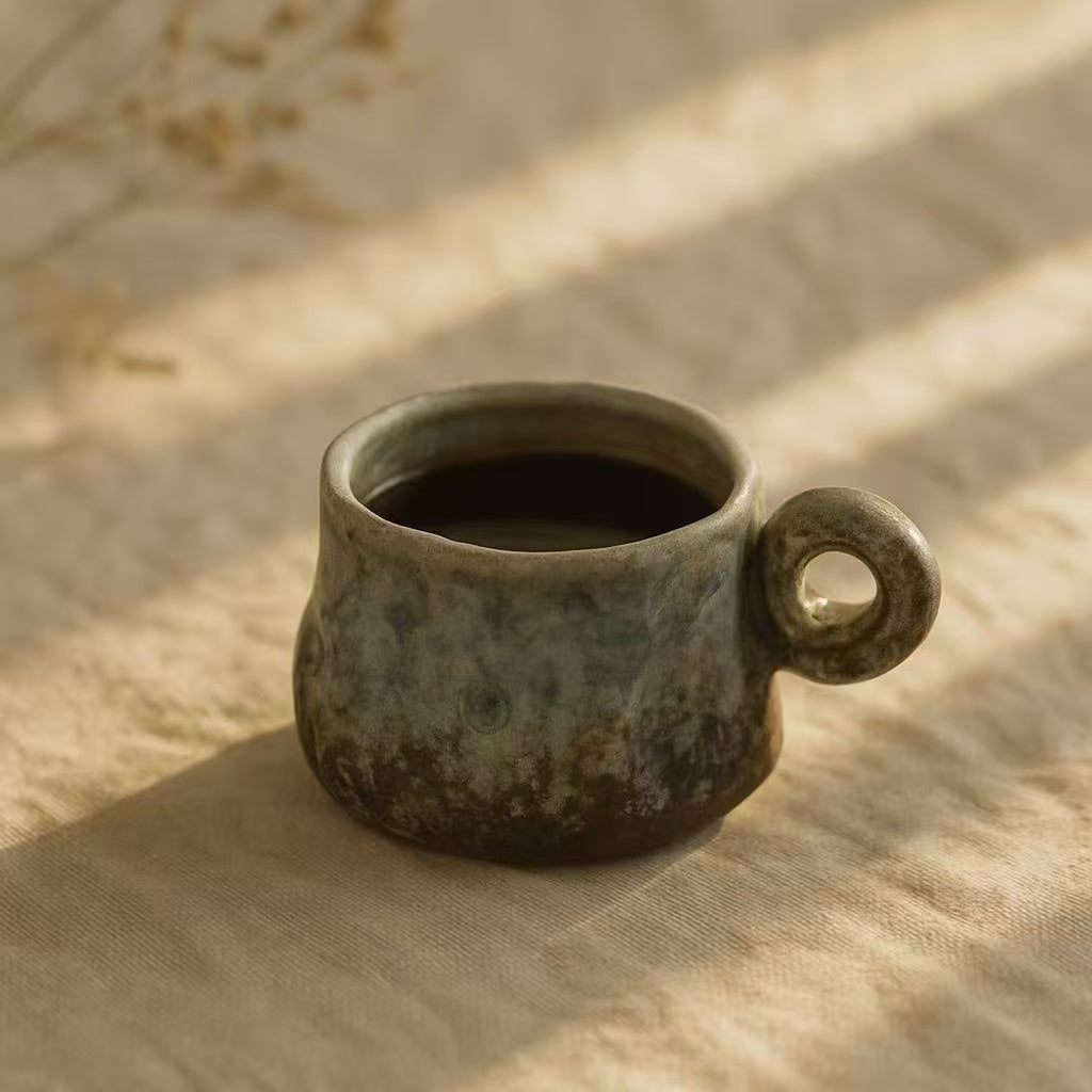 Handmade Japanese Wabi-Sabi Espresso Cup – Blue Ceramic – 90ml