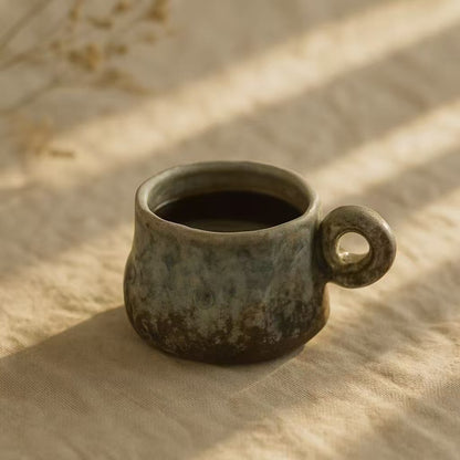 Handmade Japanese Wabi-Sabi Espresso Cup – Blue Ceramic – 90ml