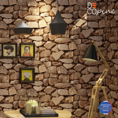 Natural Stone Effect Wallpaper – Beige and Brown Tones – 0.53 x 10m – Rustic Style