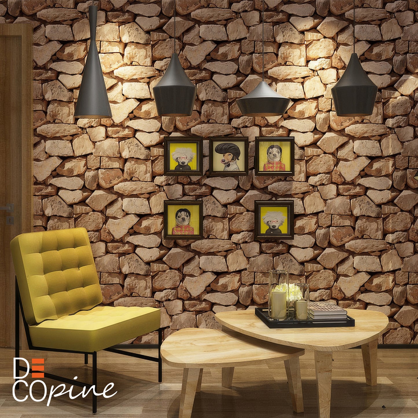 Natural Stone Effect Wallpaper – Beige and Brown Tones – 0.53 x 10m – Rustic Style