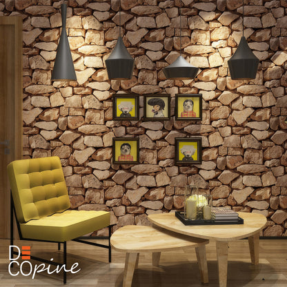 Natural Stone Effect Wallpaper – Beige and Brown Tones – 0.53 x 10m – Rustic Style