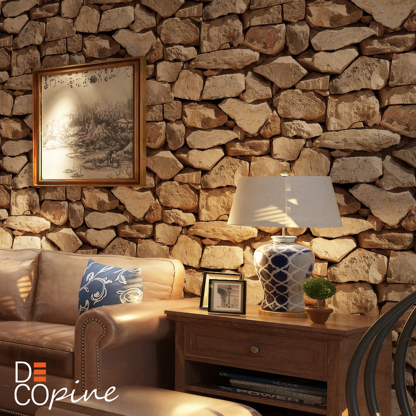 Natural Stone Effect Wallpaper – Beige and Brown Tones – 0.53 x 10m – Rustic Style