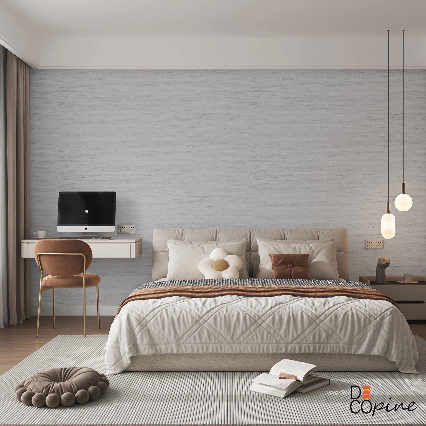 Papier Peint Auto-adhésif Effet Travertin – Gris Clair – 60×280 cm