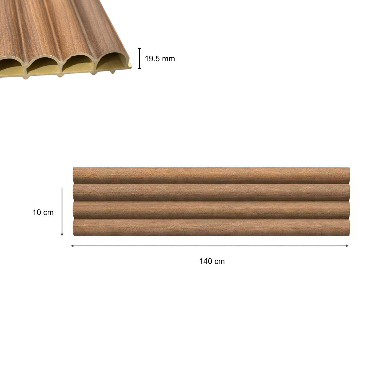Decorative panels with half-cylindrical slats – Bamboo fiber composite – Dark brown – 140 cm (Set of 2)