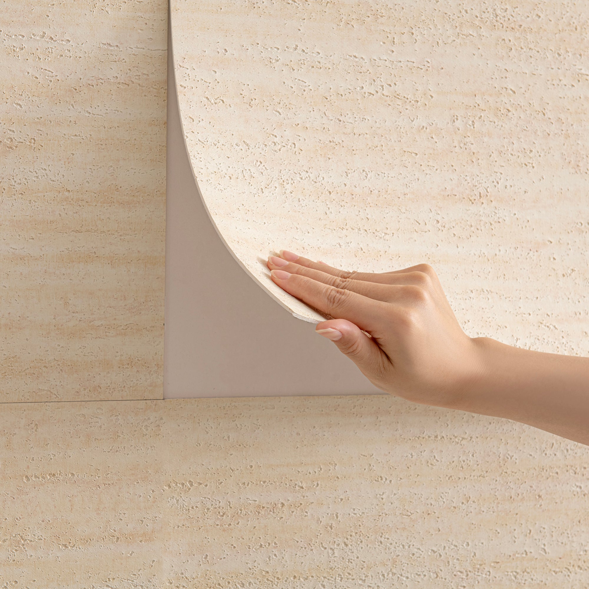 Self-Adhesive Travertine Effect Wallpaper - Light Beige - 60x280 cm