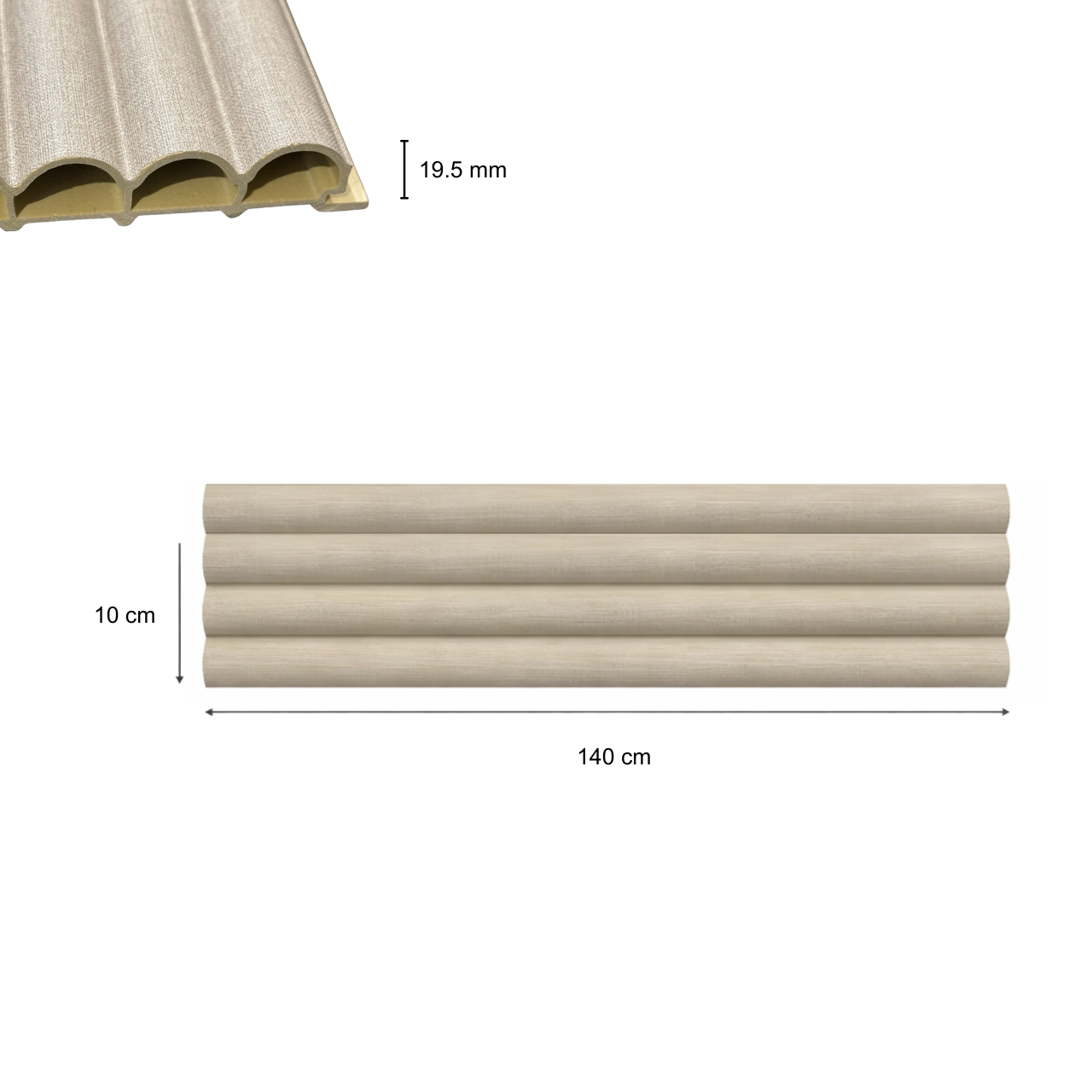 Decorative half-cylinder slatted panels – Bamboo fiber composite – Grey – 140 cm (Set of 2)