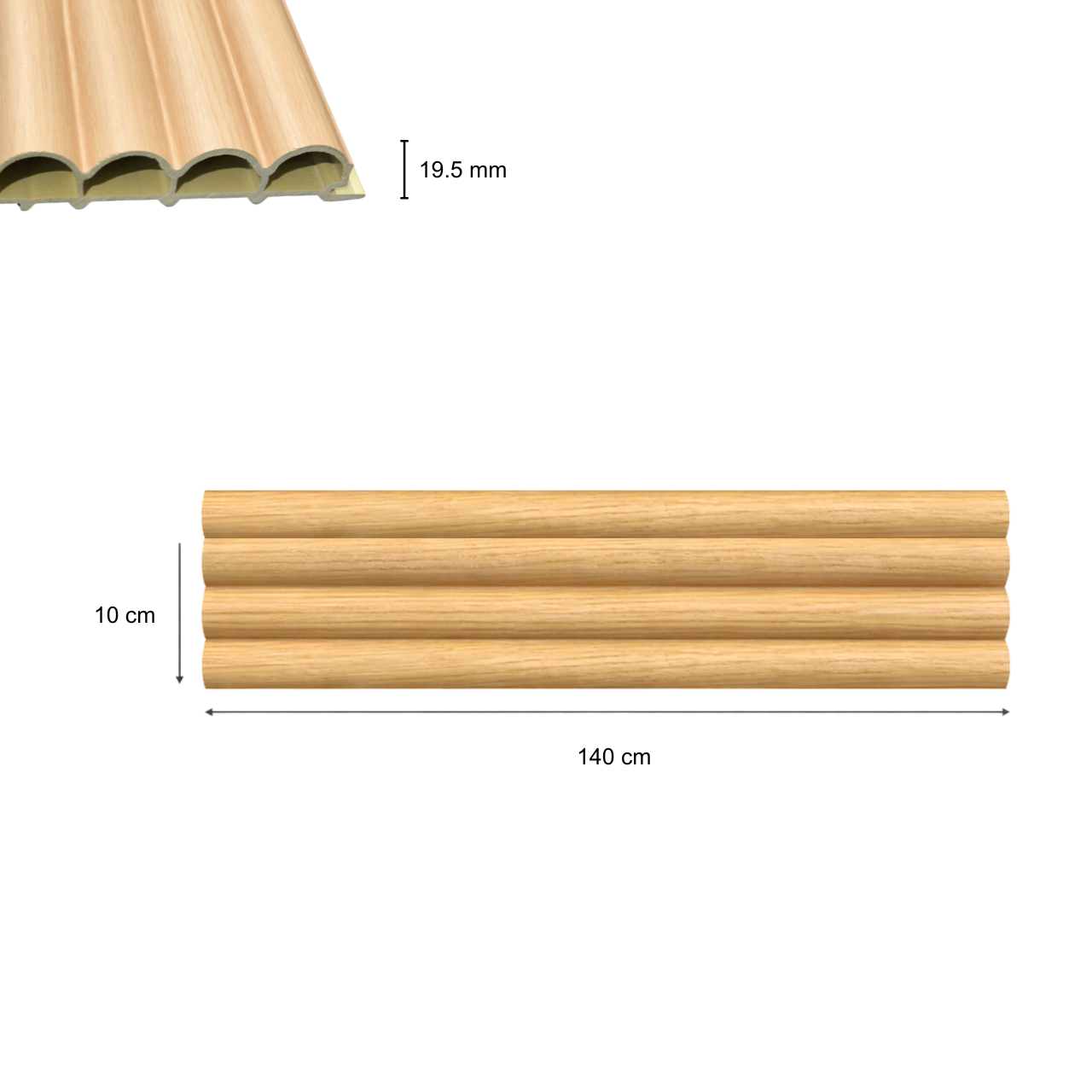 Decorative panels with half-cylindrical slats – Bamboo fiber composite – Light wood – 140 cm (Set of 2)
