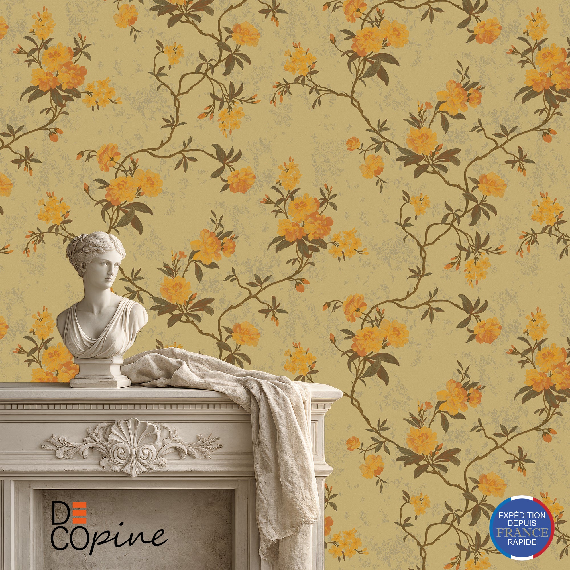 Non-Woven Wallpaper Floating Garden - Yellow - 0.53 x 10m