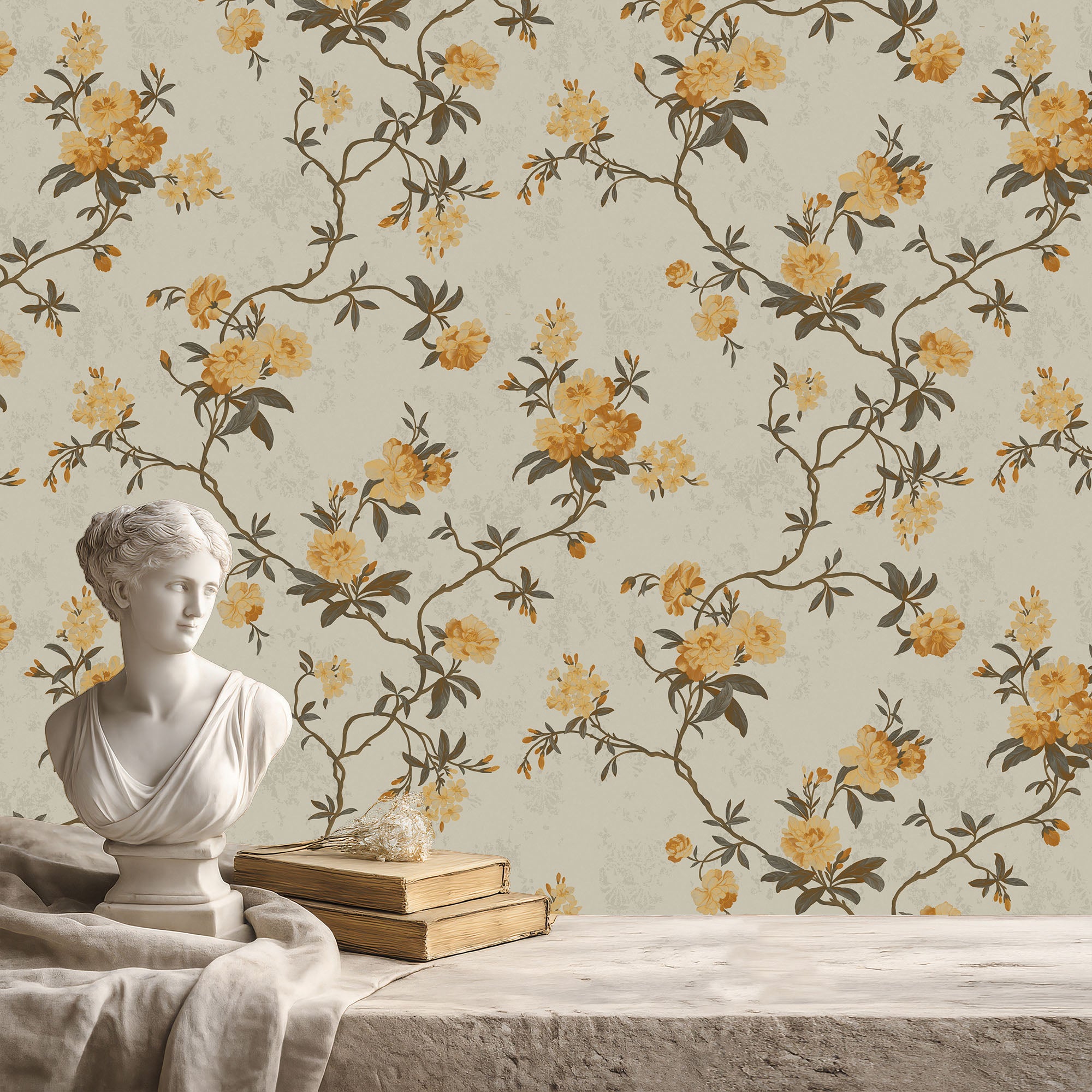 Non-Woven Wallpaper Floating Garden - Light Beige - 0.53 x 10m
