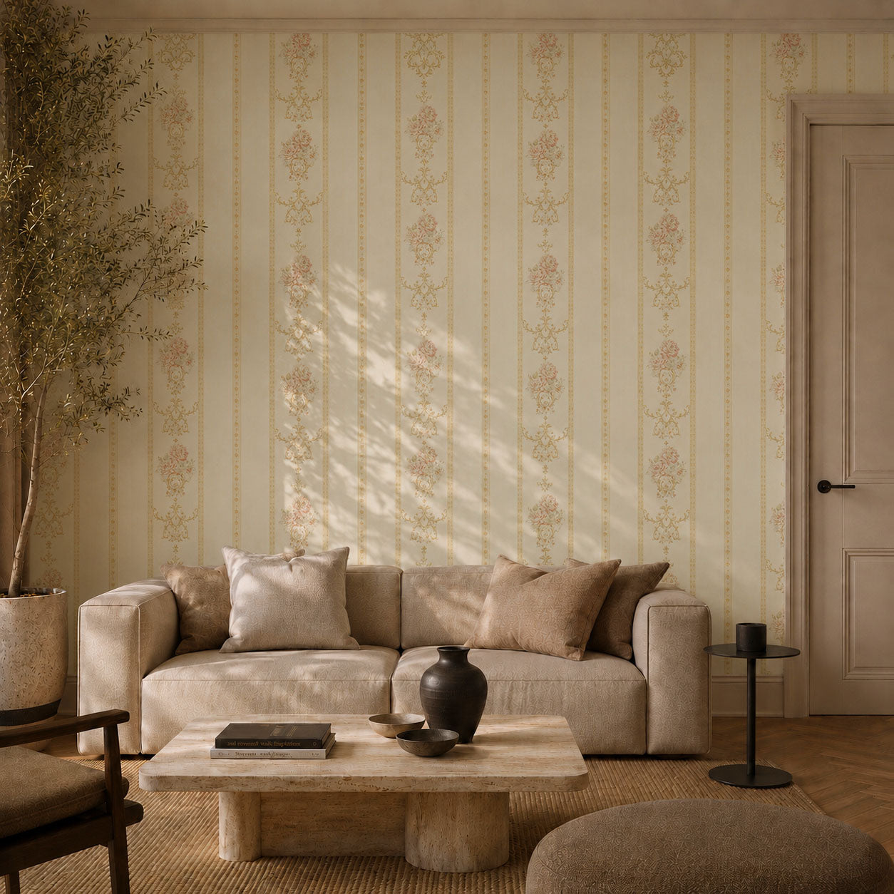 Non-Woven Wallpaper Royal Ribbon – Soft Beige – 0.53 x 10m