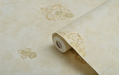 Decopine Imperium Luxe Non-Woven Wallpaper – Gold Medallion on Sage Green – 0.53 x 10m – No Glue