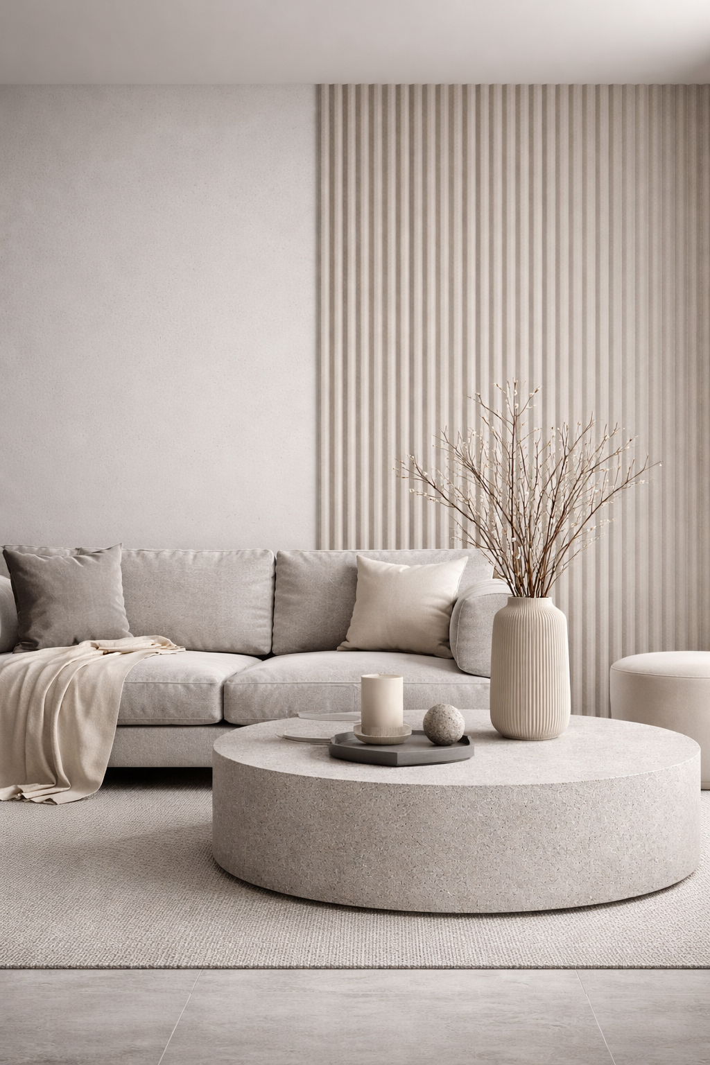 Decorative half-cylinder slatted panels – Bamboo fiber composite – Grey – 140 cm (Set of 2)
