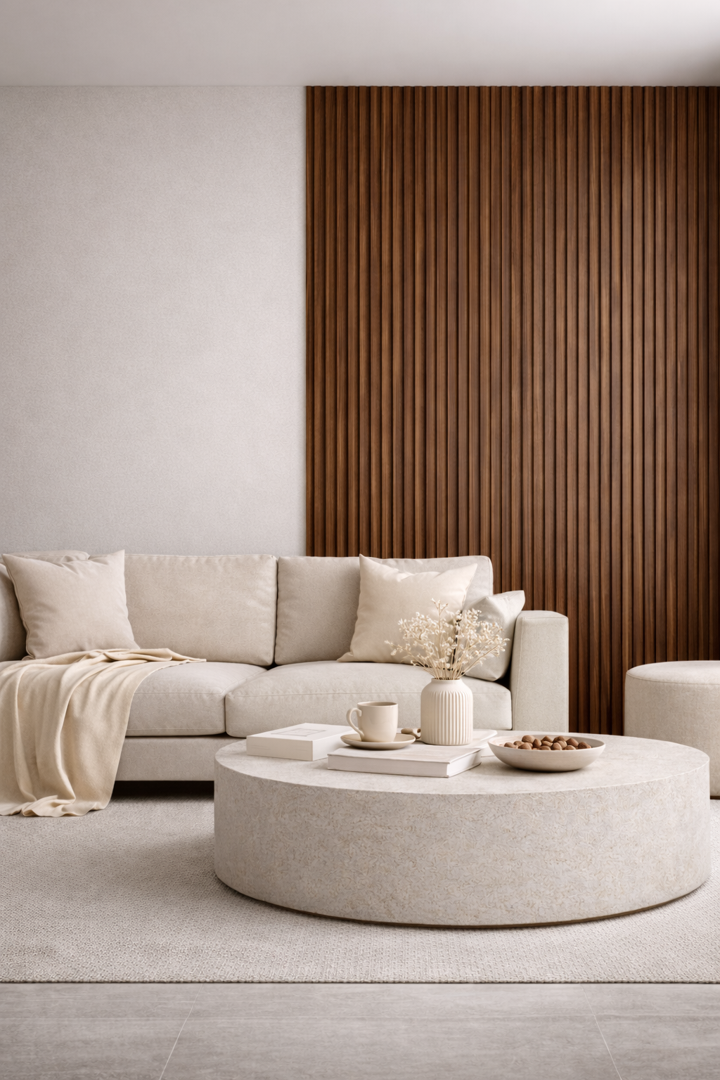 Decorative panels with half-cylindrical slats – Bamboo fiber composite – Dark brown – 140 cm (Set of 2)