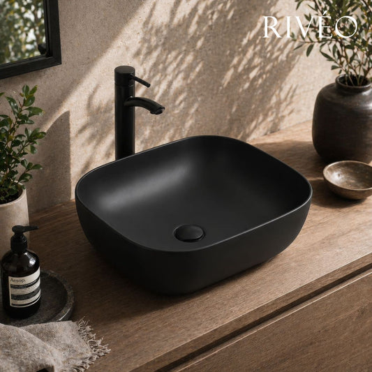Vasque à Poser Carrée Arrondie RIVÉO – 505 × 405 mm – Avec Bonde