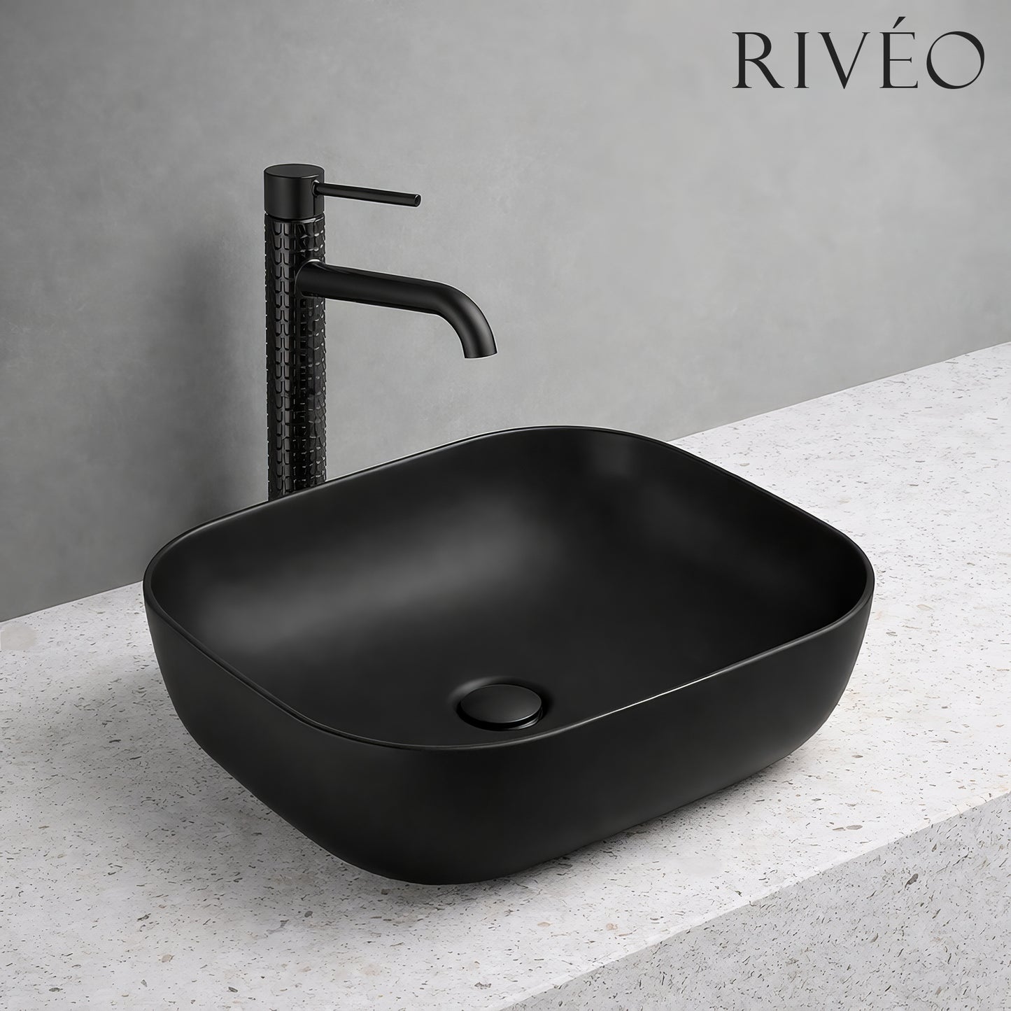 Vasque à Poser Carrée Arrondie RIVÉO – 505 × 405 mm – Avec Bonde