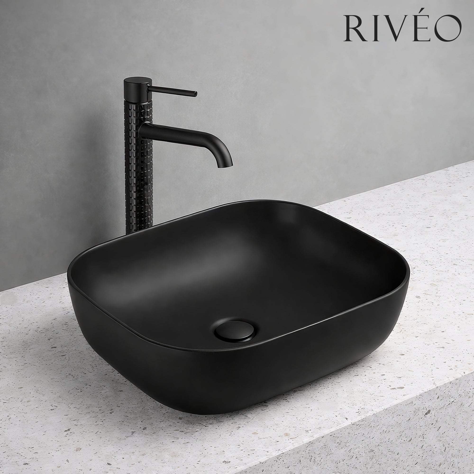 RIVÉO Round-Edged Square Countertop Basin – 505 × 405 mm – With Waste