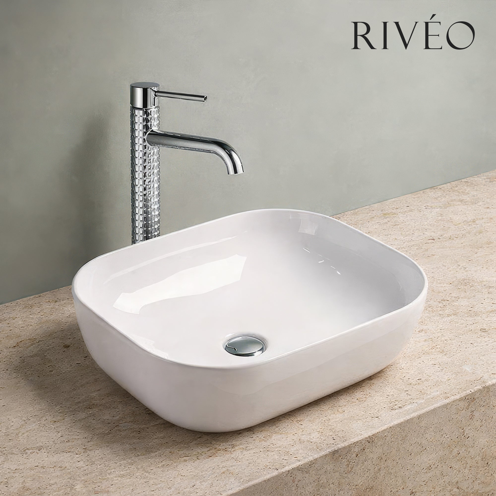RIVÉO Round-Edged Square Countertop Basin – 505 × 405 mm – With Waste