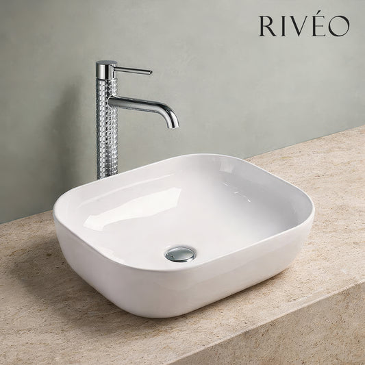 Vasque à Poser Carrée Arrondie RIVÉO – 505 × 405 mm – Avec Bonde