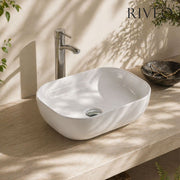 RIVÉO Rectangular Countertop Basin with Rounded Edges – 455 × 325 mm – With Waste