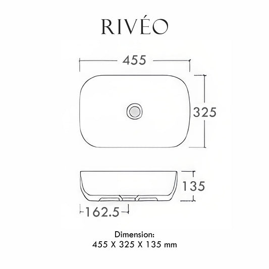 Vasque à Poser Carrée Arrondie RIVÉO – 455 × 325 mm – Avec Bonde