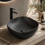RIVÉO Square Rounded Countertop Basin – 425 × 425 mm – With Waste
