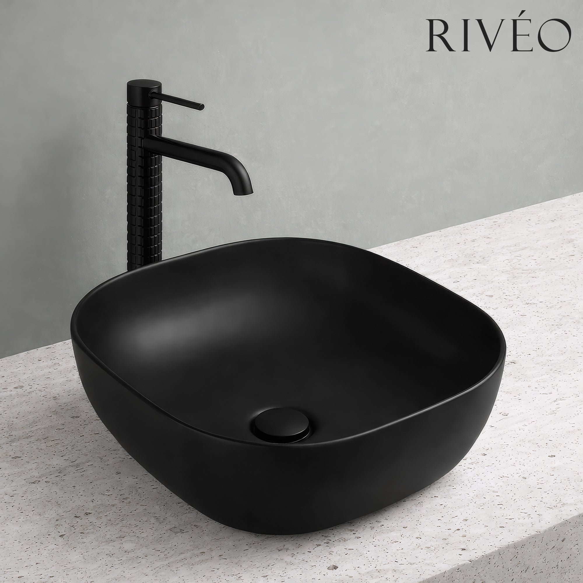 RIVÉO Square Rounded Countertop Basin – 425 × 425 mm – With Waste