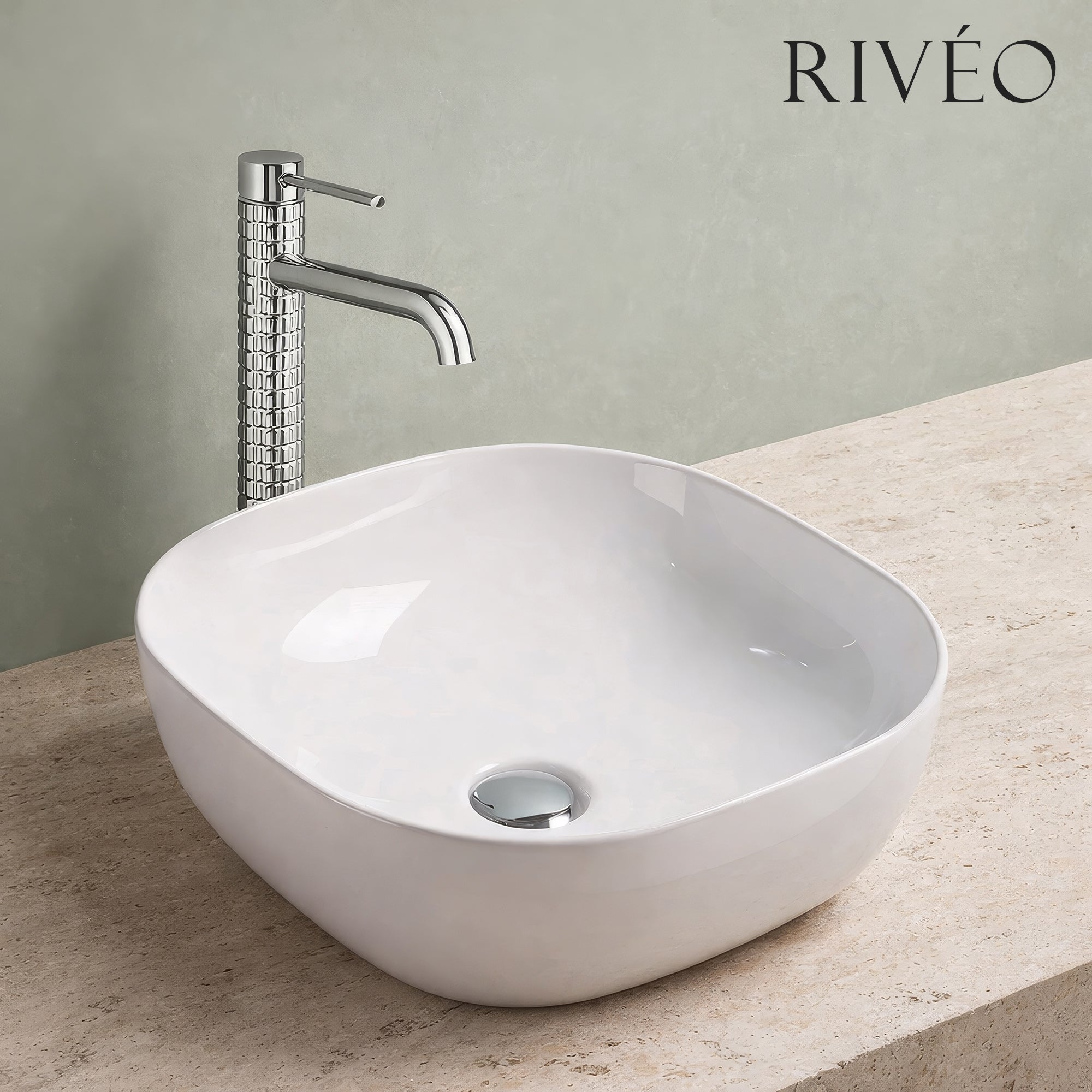 RIVÉO Square Rounded Countertop Basin – 425 × 425 mm – With Waste