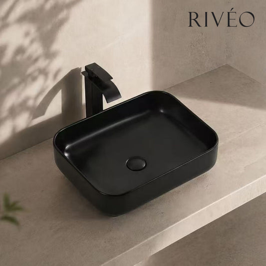 Vasque à Poser Carrée Arrondie RIVÉO – 500 × 400 mm – Avec Bonde